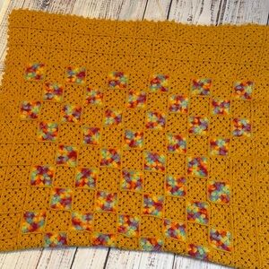 Granny Square Crochet Afghan piece -rectangular 66” x 33” Gold
